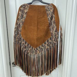 Colombian Handmade One-Of-A-Kind Suede And Silk Fringe Shawl Wrap Boho